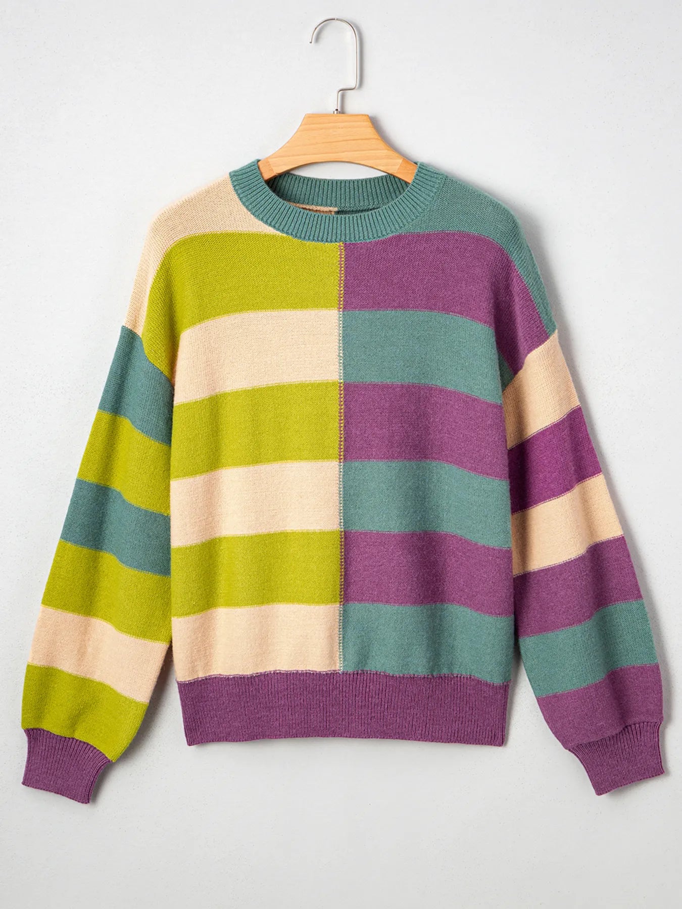 Stripe Drop Shoulder Ribbed Edge Sweater OutfitFlow