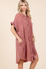Mittoshop Mineral Wash Cotton Gauze Mini Shirt Dress OutfitFlow