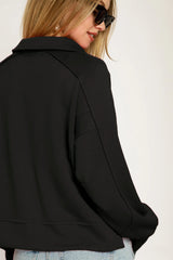 Umgee Collared Neck Long Sleeve Top with Raw Hem Detail OutfitFlow