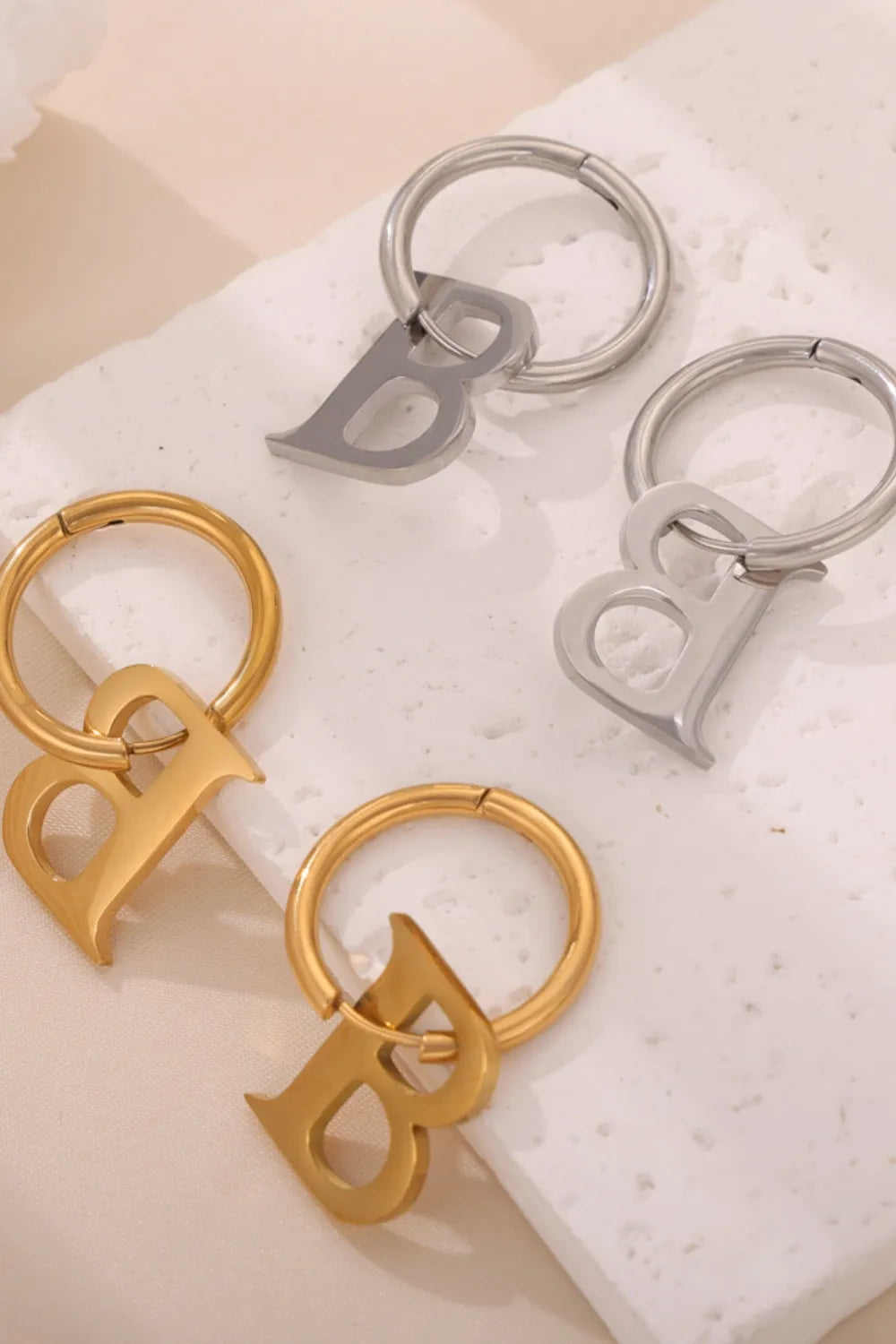 Titanium Steel Letter Hoop Earrings OutfitFlow
