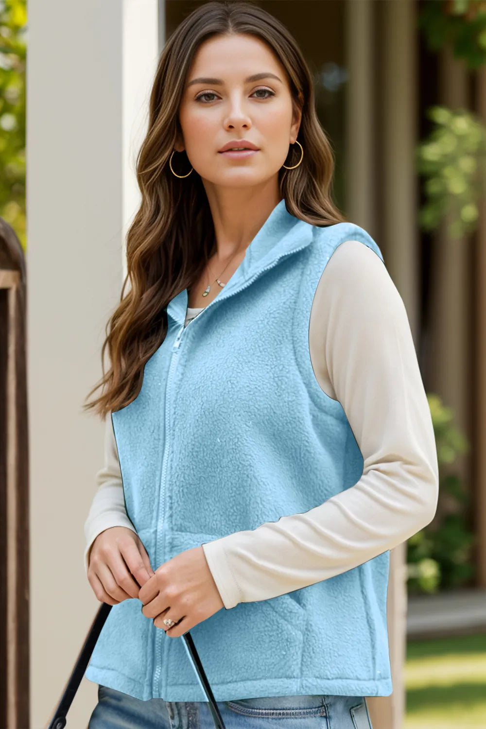 Zip Up Vest Coat with Pockets Trendsi