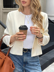 Textured Button-Down Cropped Jacket OutfitFlow