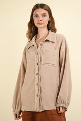 VERY J Mixed Media Button Down Raw Hem Jacket