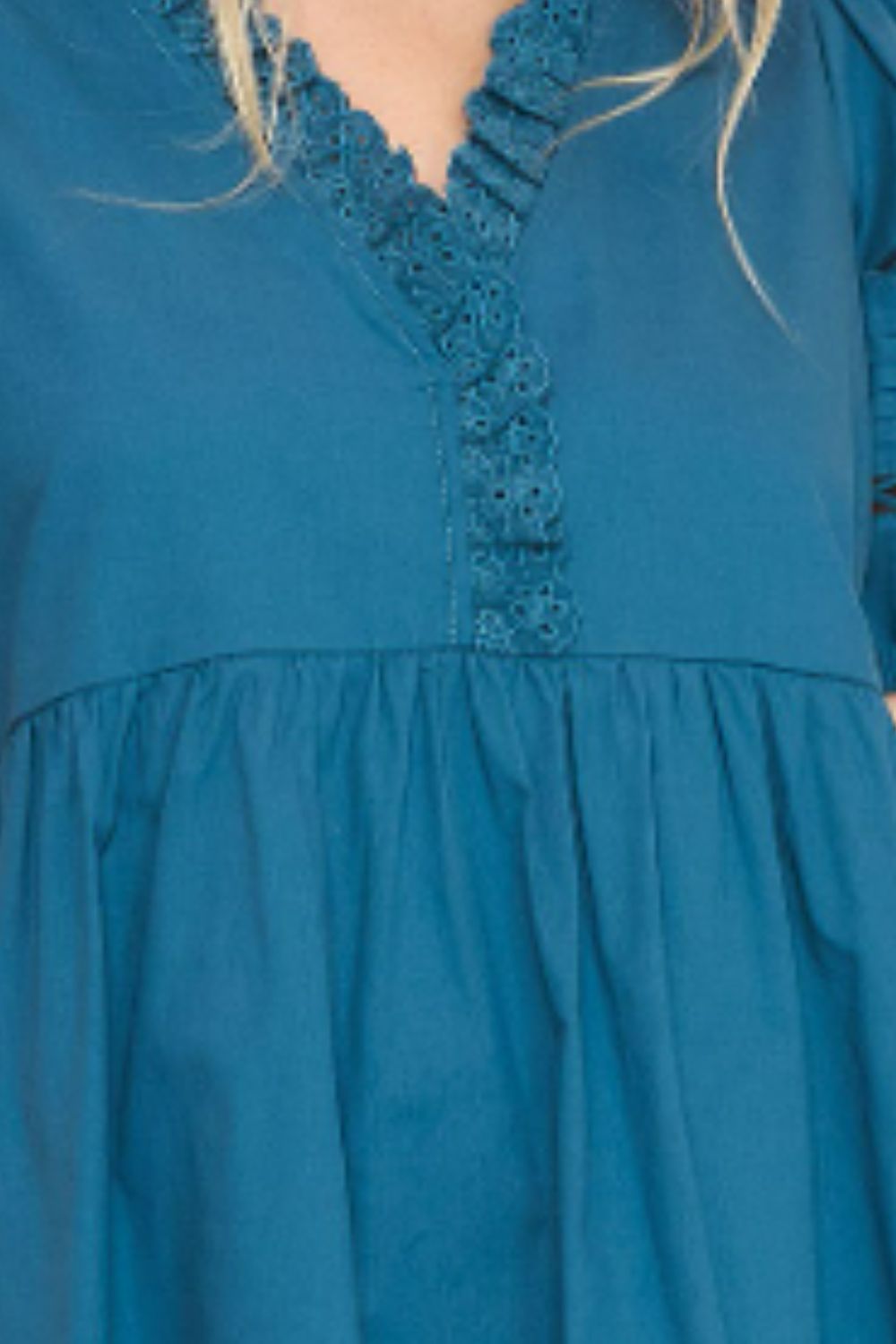 Umgee USA Full Size Lace Detail Puff Sleeve Mini Dress Plus Size OutfitFlow