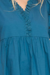 Umgee USA Full Size Lace Detail Puff Sleeve Mini Dress Plus Size OutfitFlow