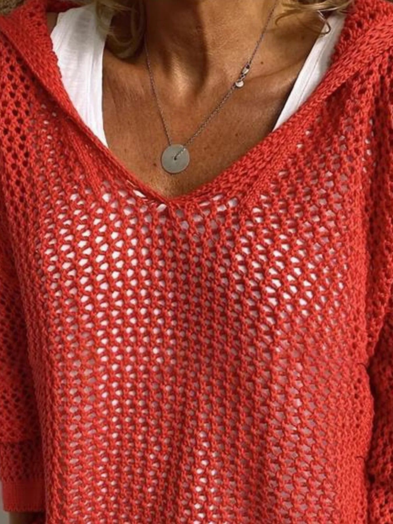 Openwork Long Sleeve Hooded Knit Cover Up OutfitFlow