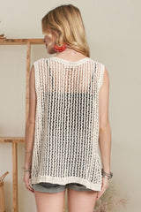 ADORA Button Down Crochet Vest Top OutfitFlow
