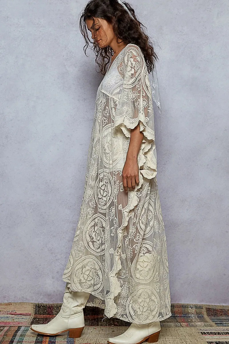 POL Lace Embroidered Beach Cover Up Kaftan OutfitFlow
