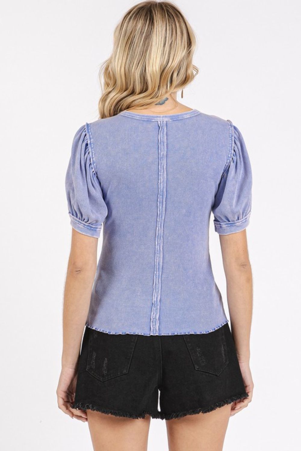 Mittoshop Mineral Wash Puff Sleeve Rib Knit T-Shirt OutfitFlow