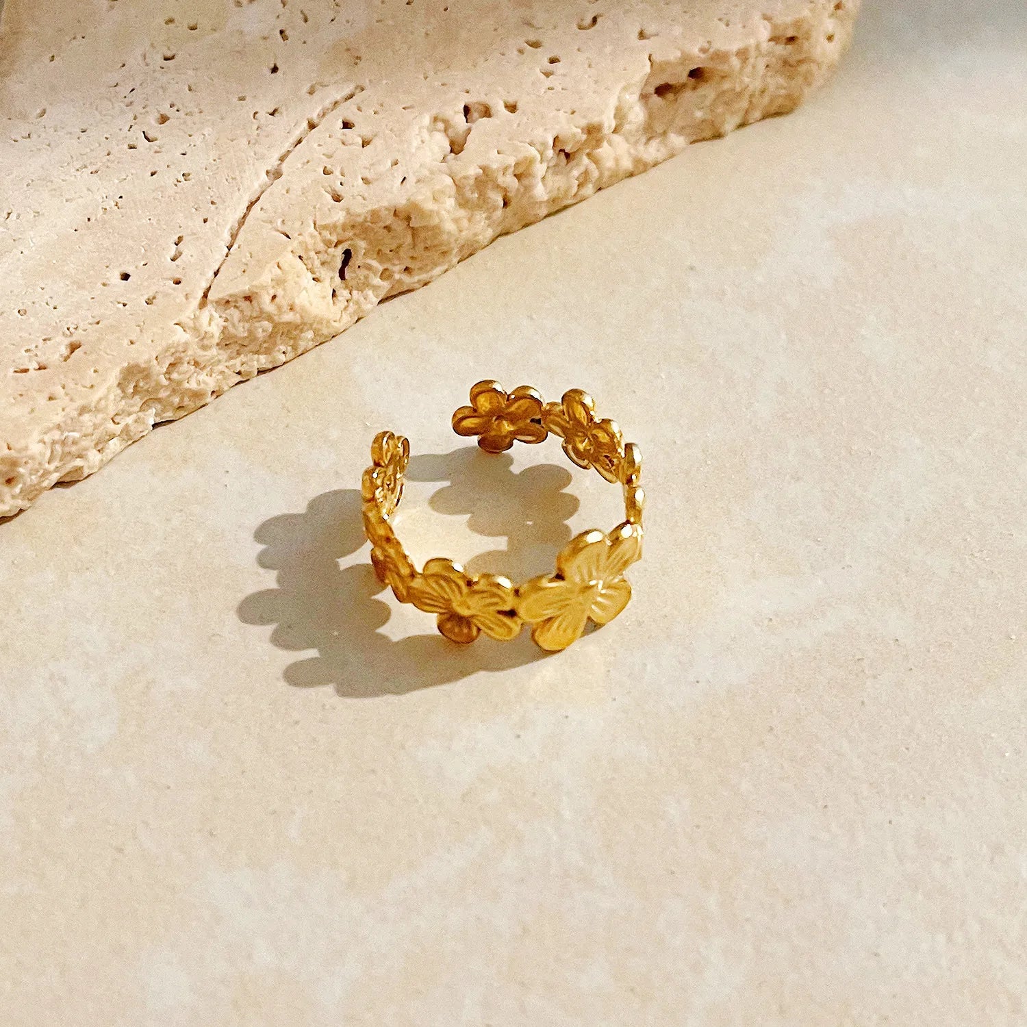 18K Gold-Plated Flower Cluster Ring OutfitFlow