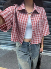 Plaid Button Up Cropped Shirt OutfitFlow