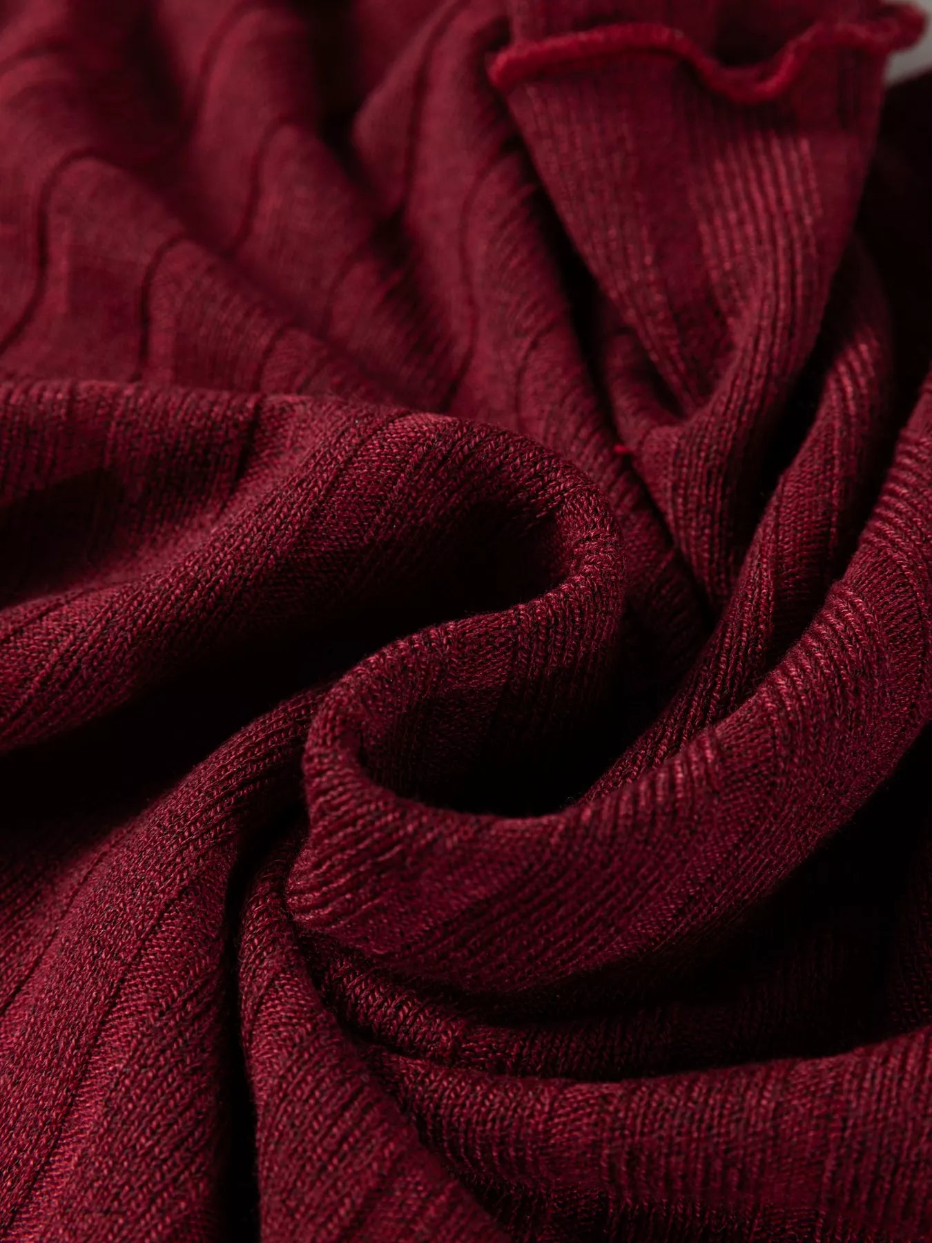 Frilled Neck Ribbed Knit Patchwork Long Sleeve Mini Dress OutfitFlow