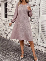 Leopard Balloon Sleeve Midi Dress Lavender OutfitFlow