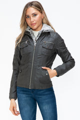 Outfit Flow - YMI Removable Faux Layered Multi-Pocket Jacket with Fuzzy Hood