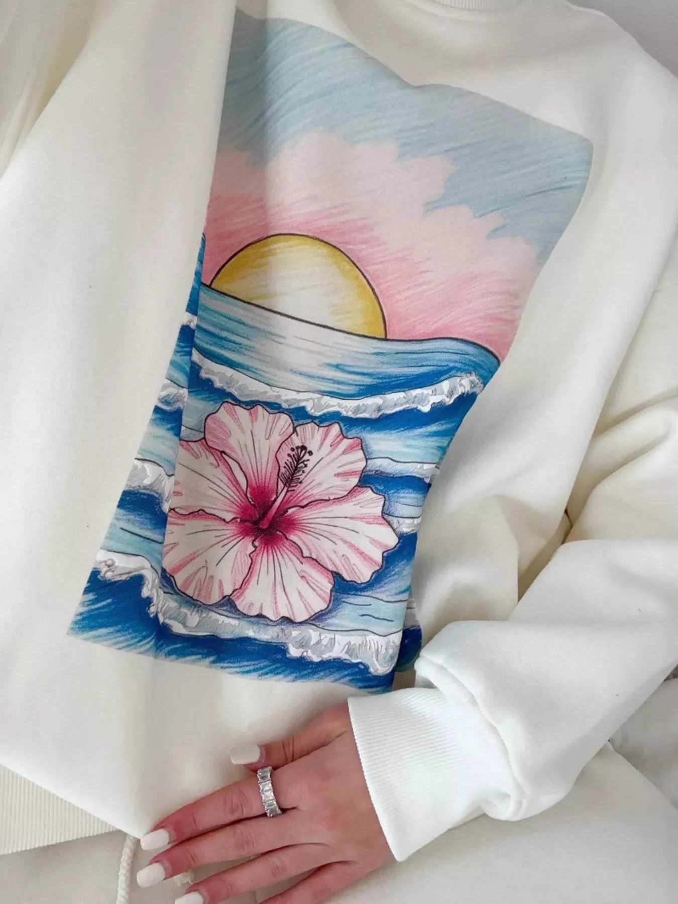 Graphic Round Neck Drop Shoulder Sweatshirt OutfitFlow