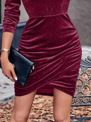 Velvet Cowl Neck Ruched Bodycon Dress OutfitFlow