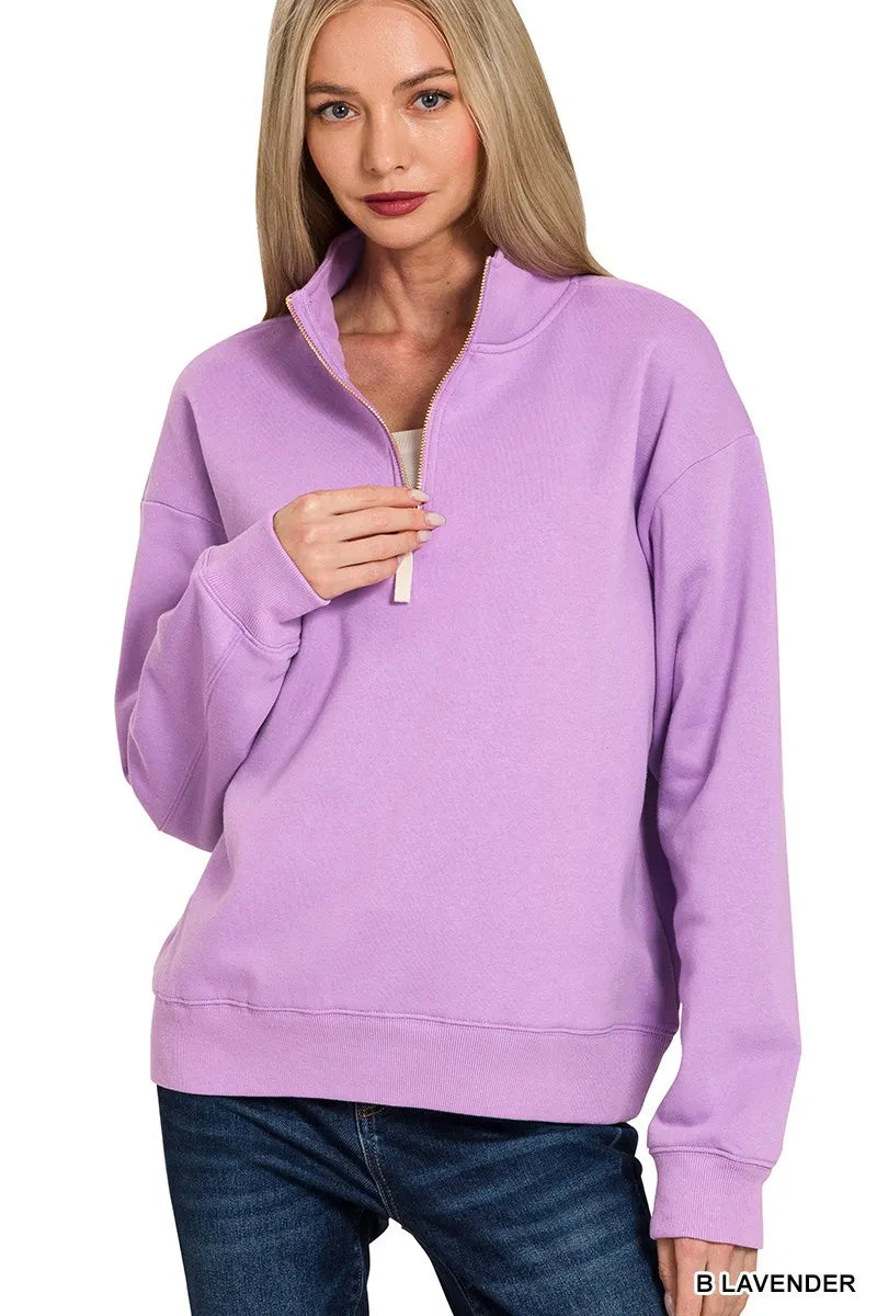 Zenana Fleece Half Zip Sweatshirt B LAVENDER Trendsi