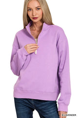 Zenana Fleece Half Zip Sweatshirt B LAVENDER Trendsi
