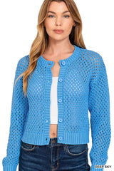 Zenana Button Down Lightweight Crochet Cardigan Sweater OutfitFlow