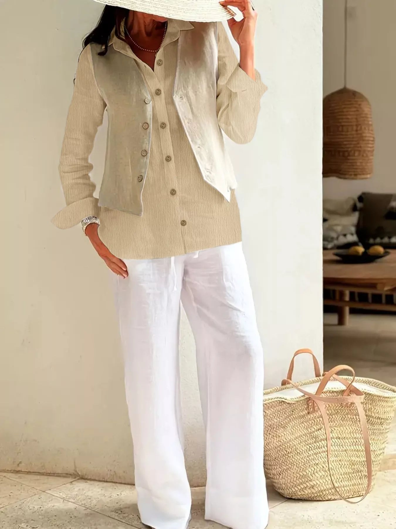 Plus Size Casual Long Sleeve Button-Down Shirt OutfitFlow