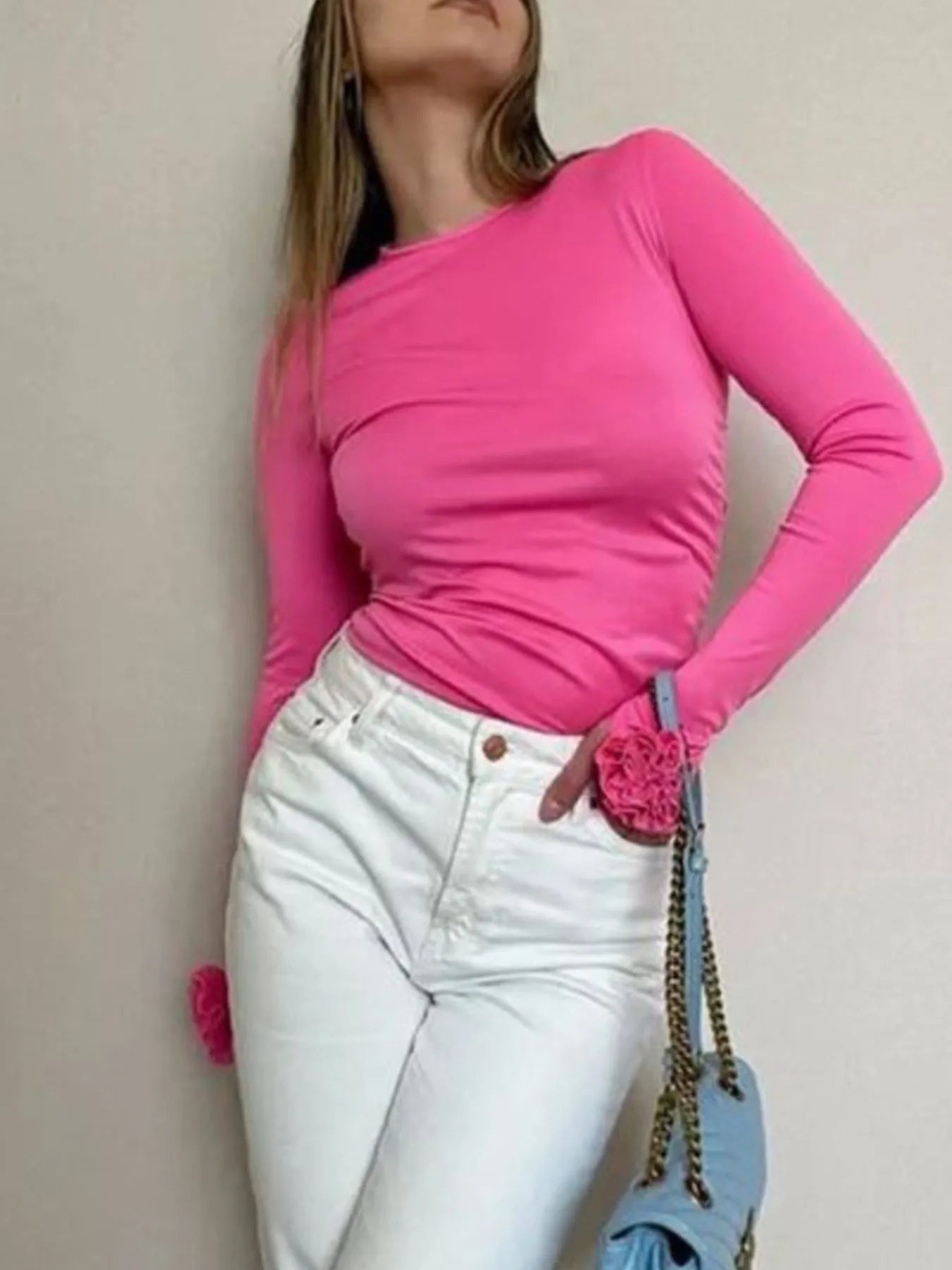 Flower Round Neck Long Sleeve T-Shirt OutfitFlow