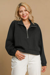 Umgee Full Size Half Zip Cropped Sweatshirt Plus Size OutfitFlow