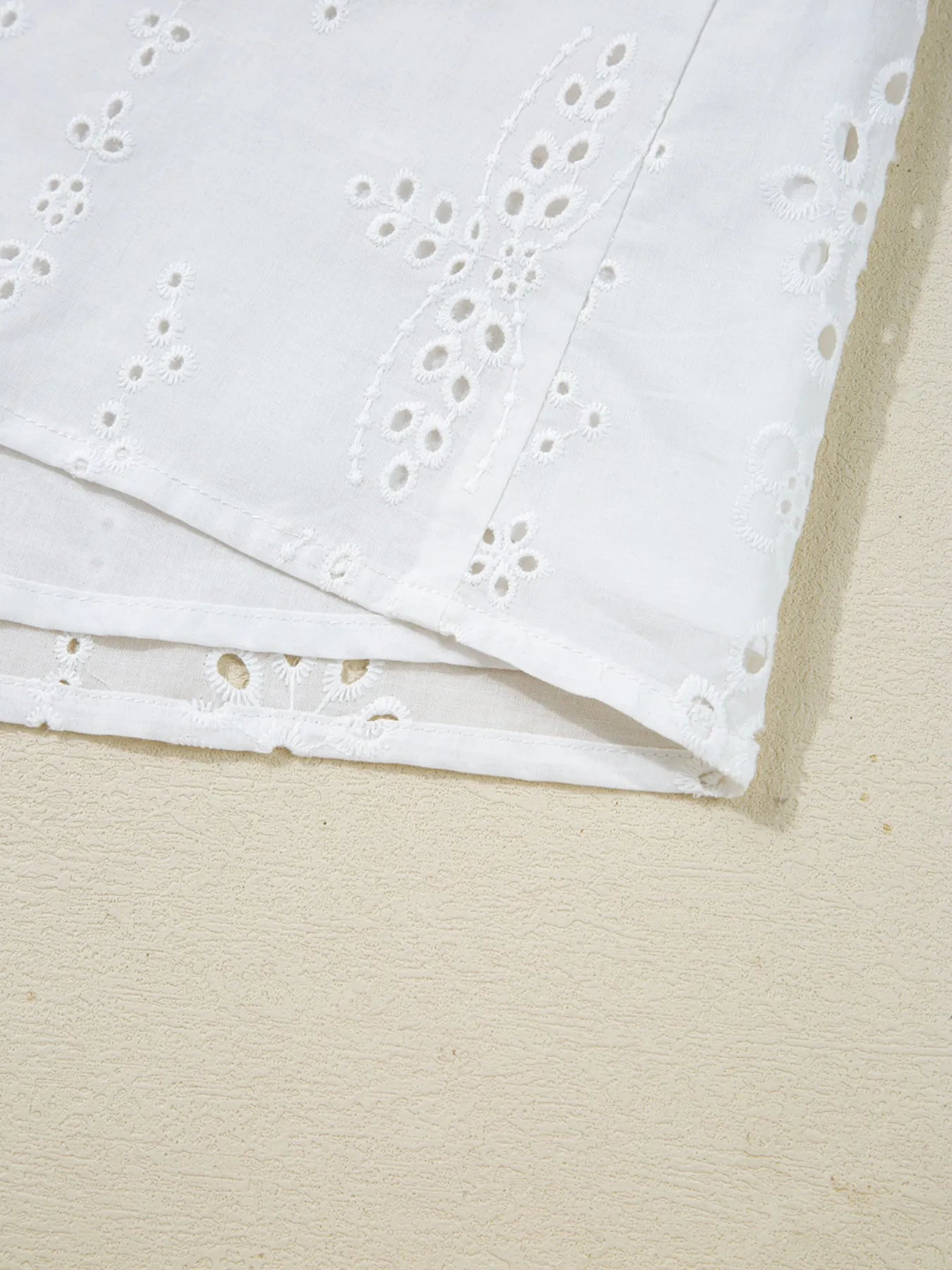 Eyelet Long Sleeve Blouse with Elastic Cuffs OutfitFlow