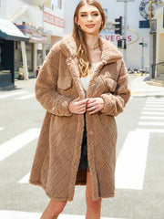 Texture Button Up Dropped Shoulder Coat Camel OutfitFlow