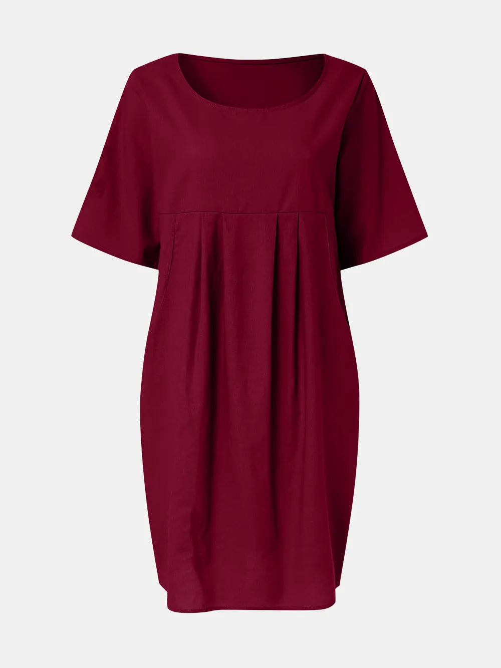 Full Size Round Neck Half Sleeve Dress with Pockets OutfitFlow