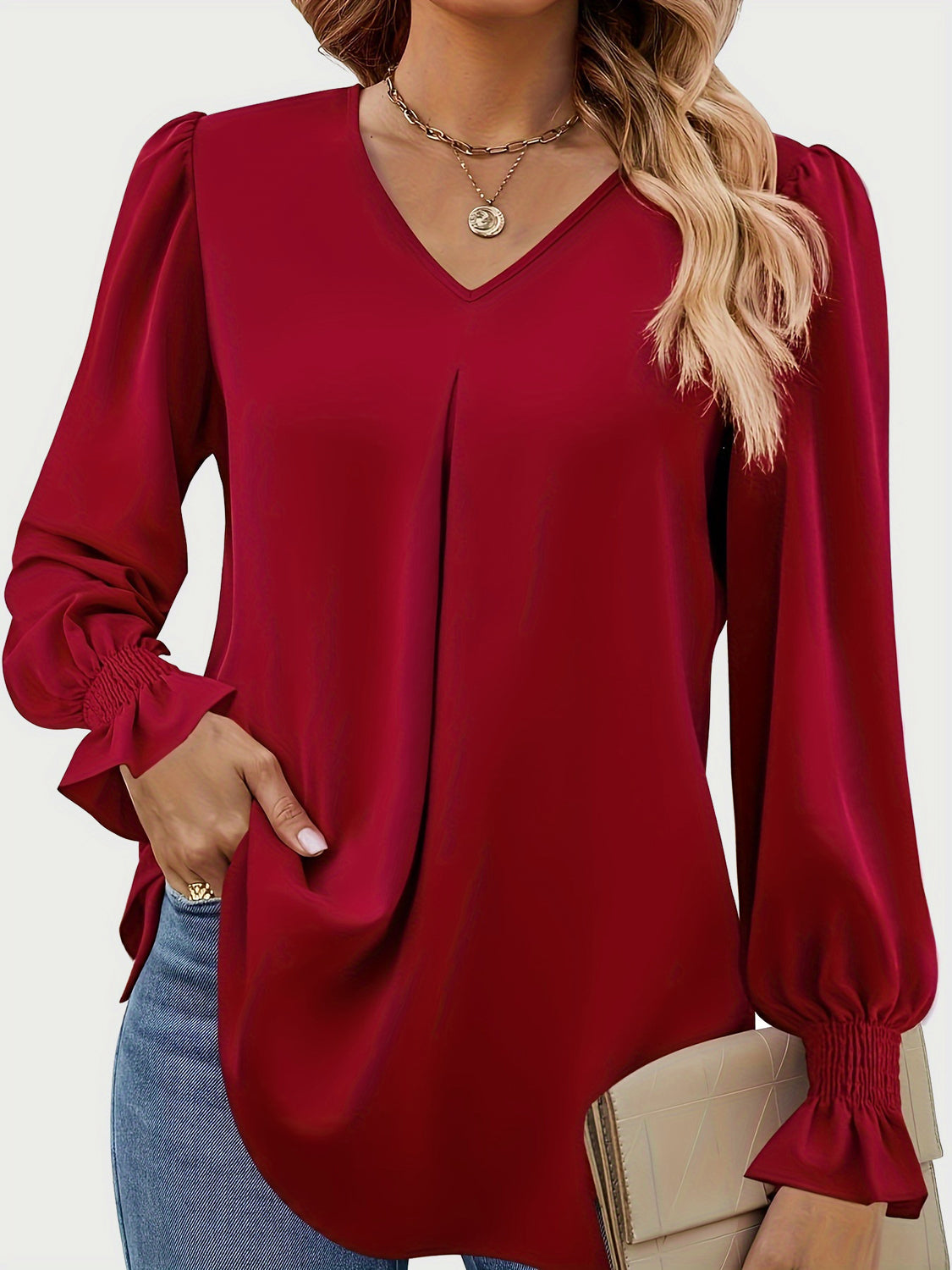 Outfit Flow - V-Neck Flounce Sleeve Top