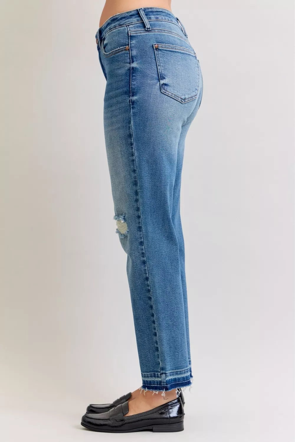 Judy Blue Full Size Mid Rise Bf Patch & Repair Destroy Release Hem Jeans Plus Size OutfitFlow