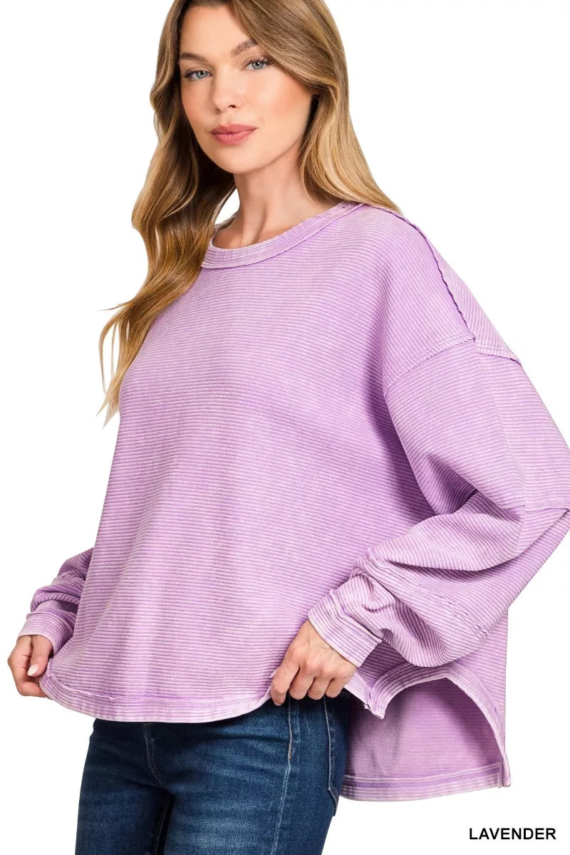 Zenana Acid Washed Exposed-Seam Sweatshirt OutfitFlow