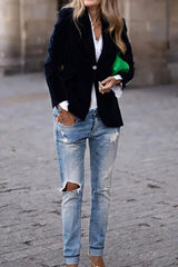 One Button Lapel Collar Long Sleeve Blazer OutfitFlow