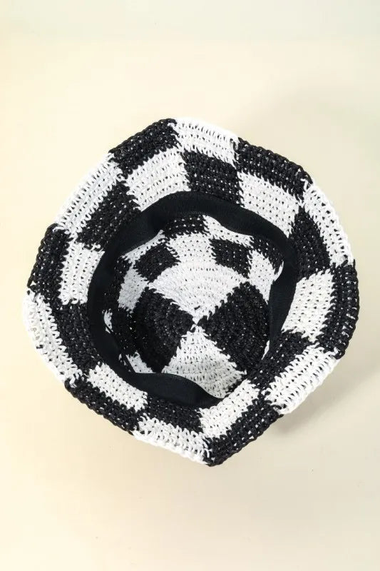 Fame Checkered Pattern Knit Bucket Hat OutfitFlow