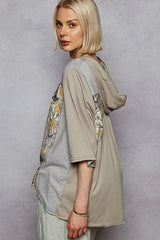POL Lace-Up Hooded T-Shirt with Paisley Panel Detail OutfitFlow