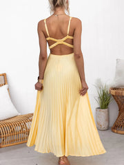 Pleated V-Neck Sleeveless Maxi Dress OutfitFlow