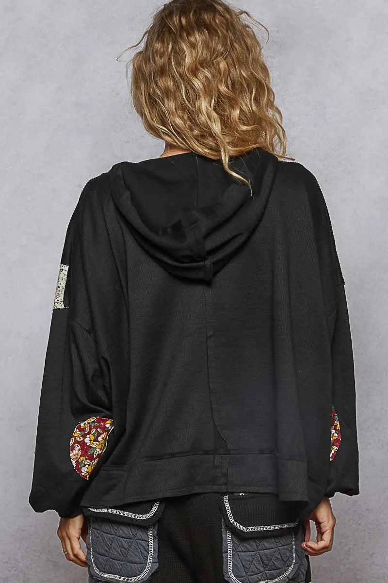 POL Peace Patch Floral Long Sleeve Hoodie OutfitFlow