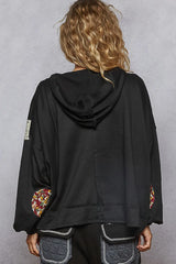 POL Peace Patch Floral Long Sleeve Hoodie OutfitFlow