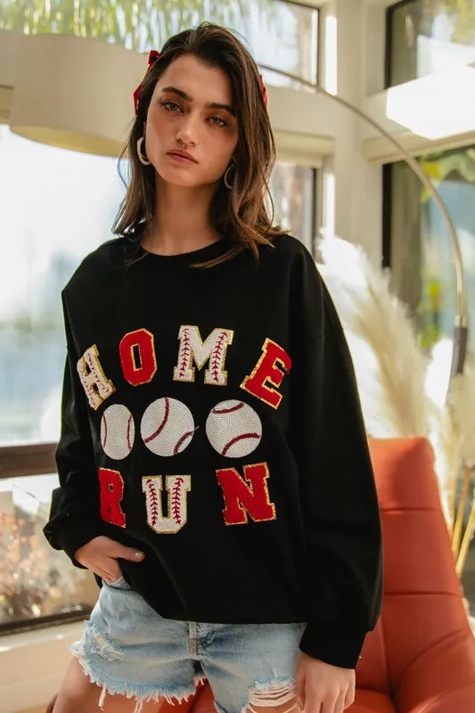 BiBi Baseballs Homerun Patches French Terry Sweatshirt OutfitFlow