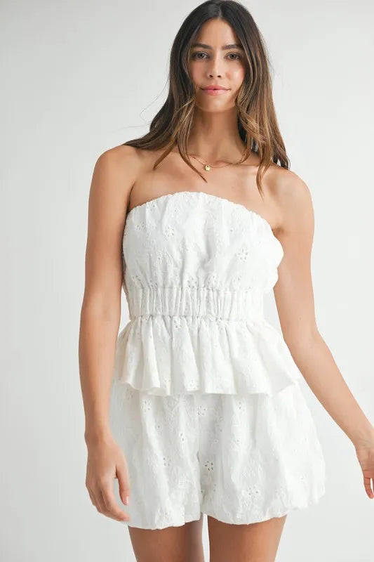 MABLE Floral Eyelet Lace Tube Top and Short Set OutfitFlow