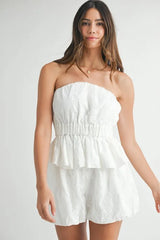 MABLE Floral Eyelet Lace Tube Top and Short Set OutfitFlow