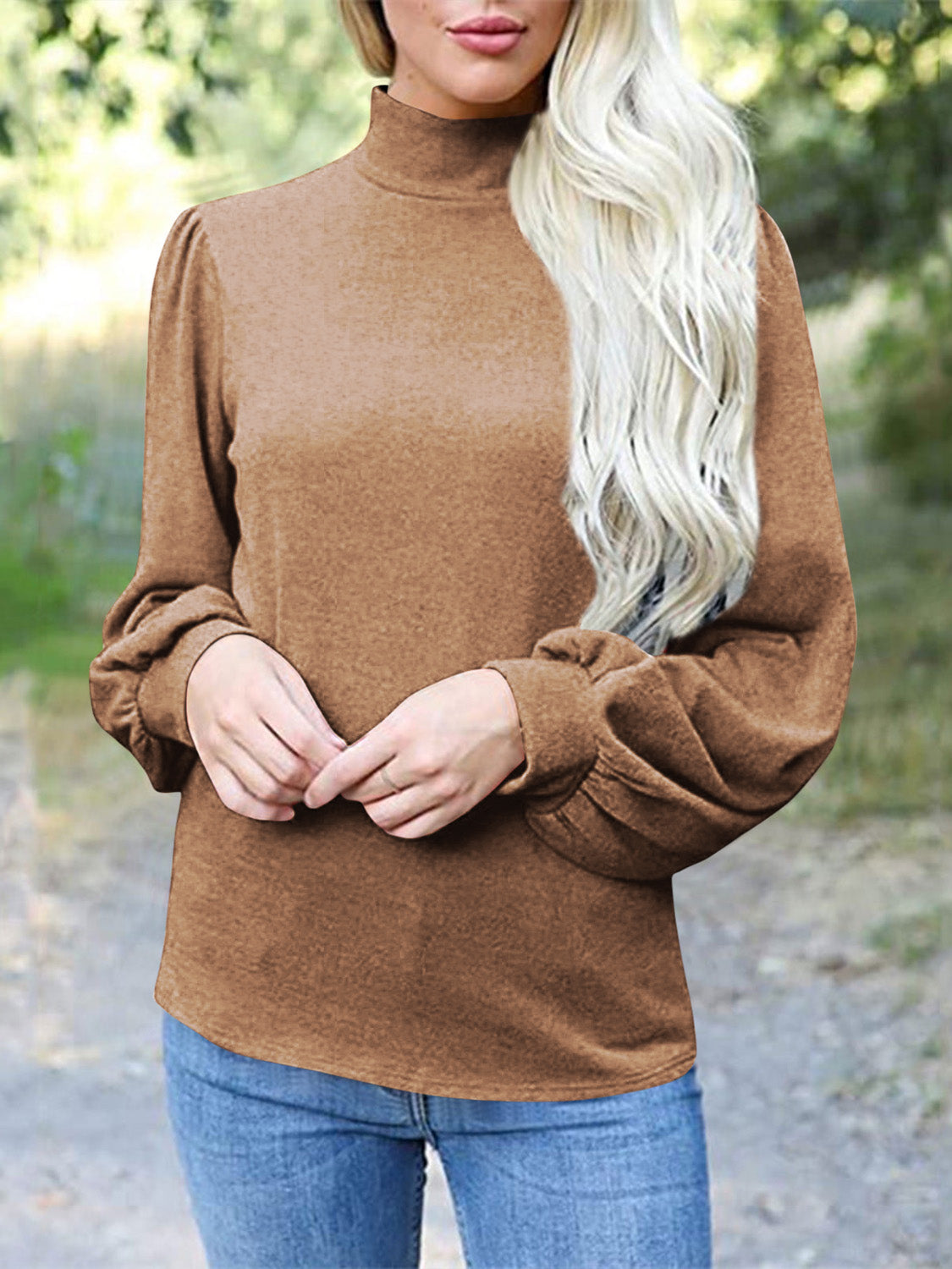 Outfit Flow - Full Size Mock Neck Long Sleeve T-Shirt