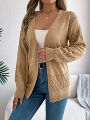 Openwork Open Front Long Sleeve Cardigan OutfitFlow