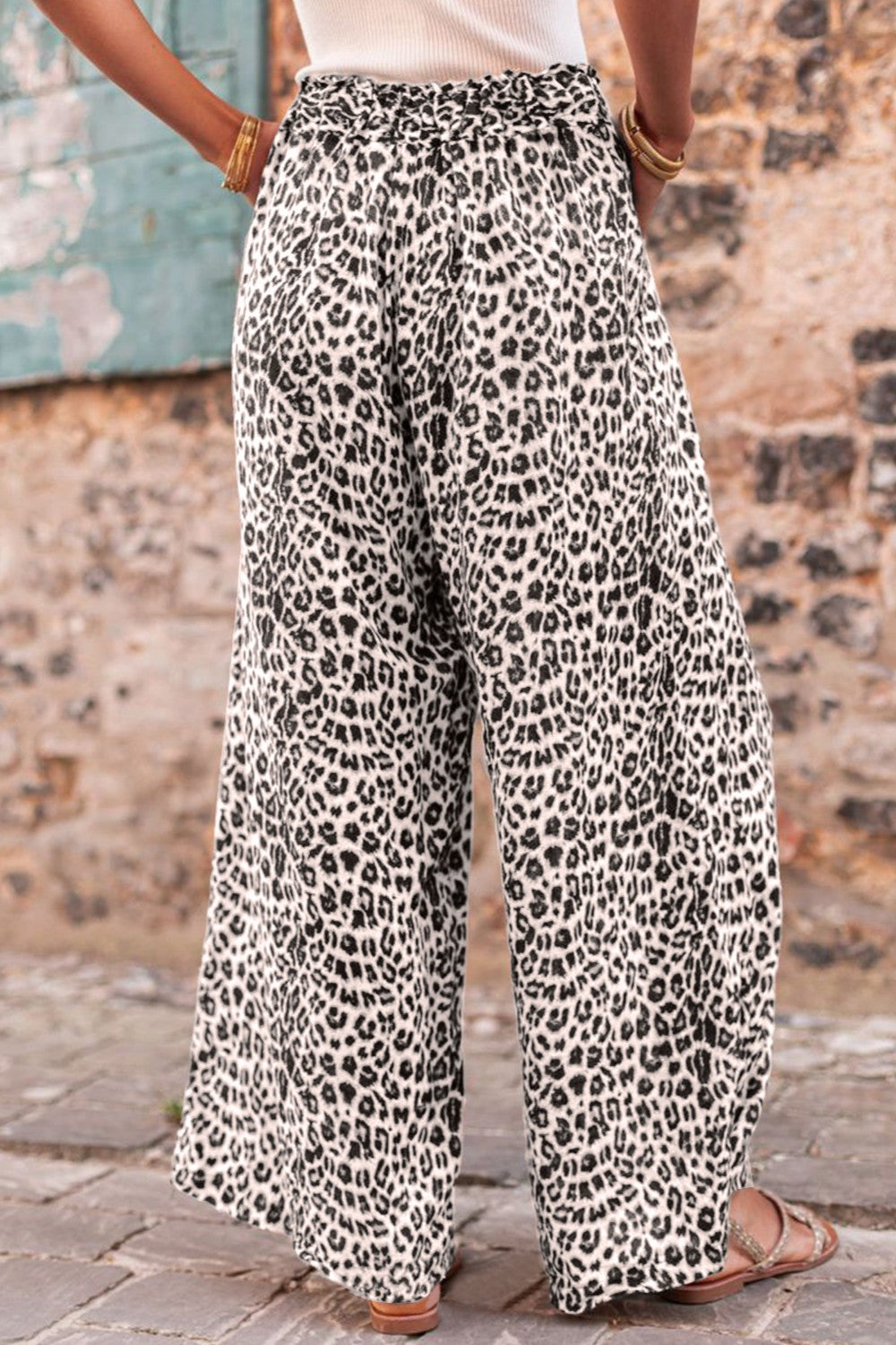 Outfit Flow - Leopard Drawstring Wide Leg Pants