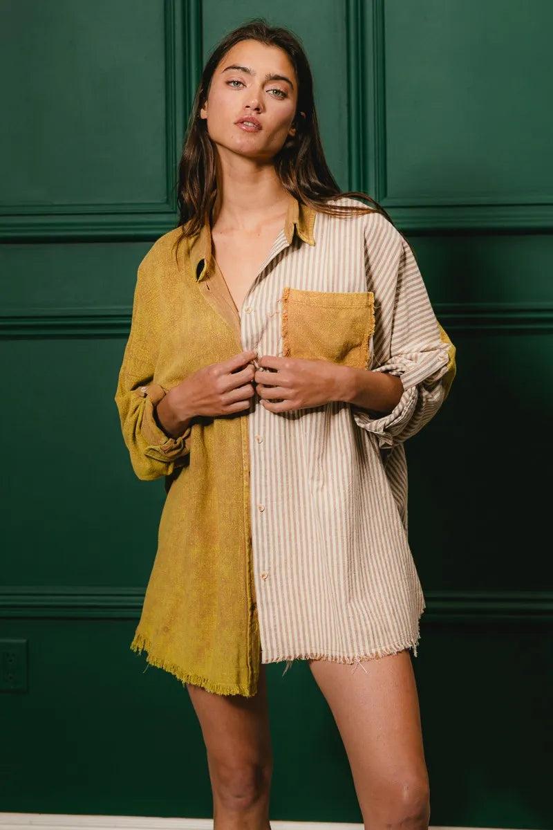 BiBi Washed Raw Hem Shirt OutfitFlow