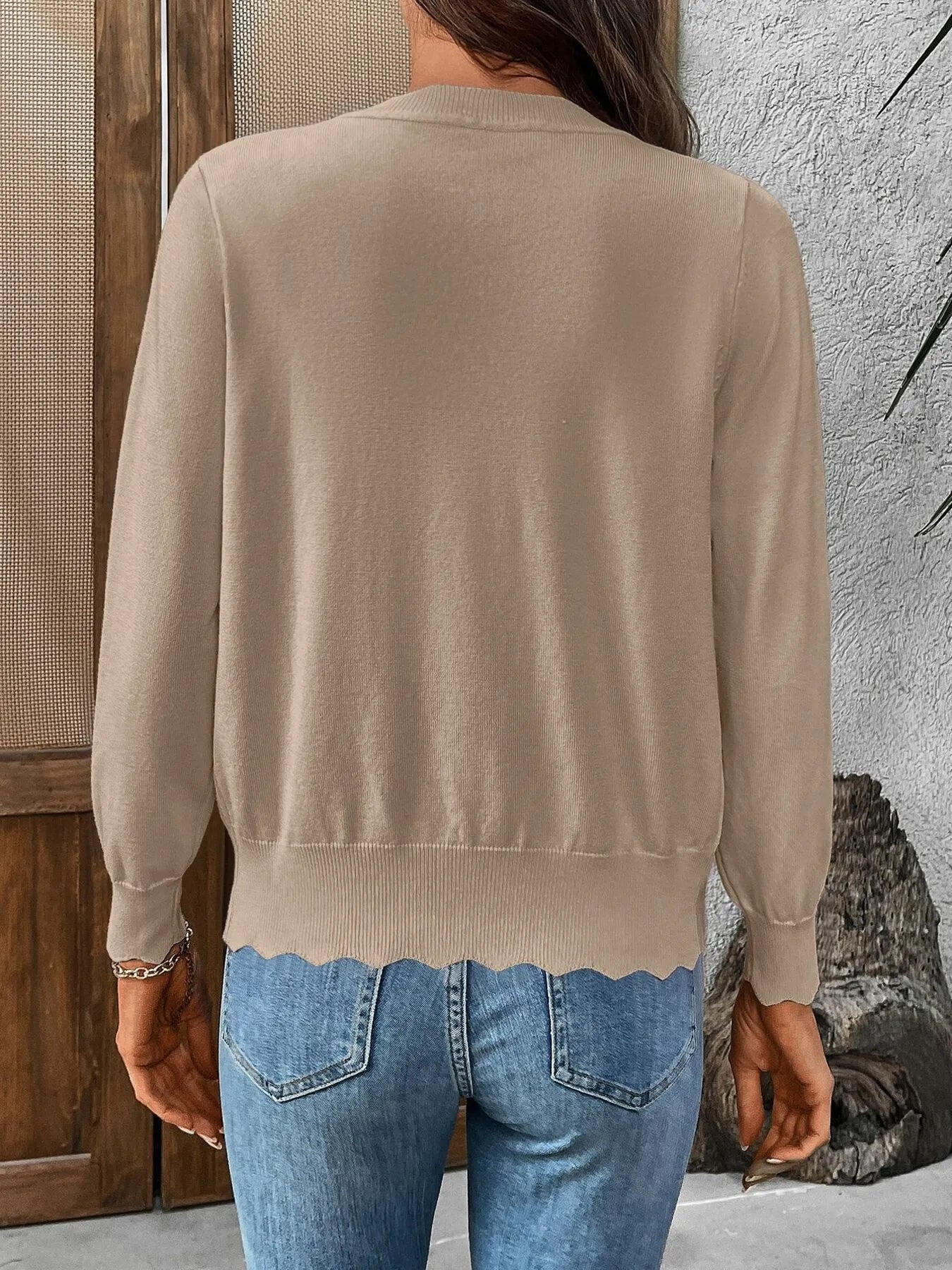 Ribbed Edge Button-Up Knit Cardigan OutfitFlow