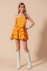SO ME Strapless Ruffle Layered Game Day Cheer Up Dress OutfitFlow