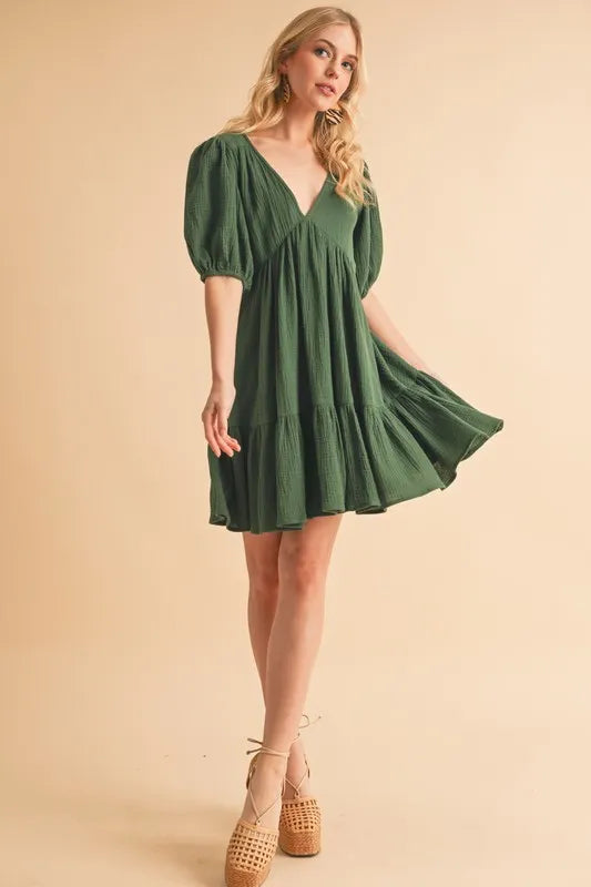 Tied Back Ruffled Short Sleeve Mini Dress OutfitFlow