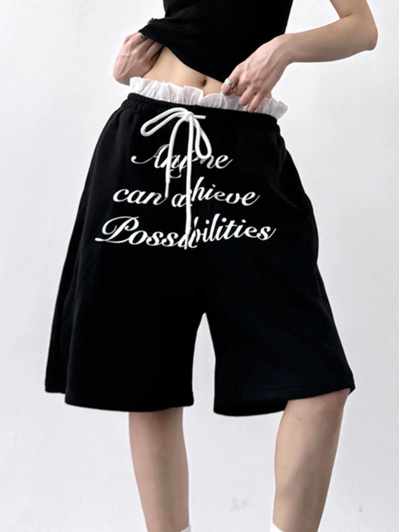 Drawstring Letter Shorts OutfitFlow
