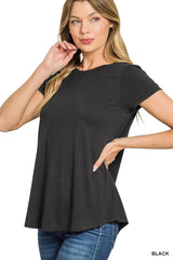 Zenana Flowy Round Hem Rayon Short Sleeve T-Shirt Trendsi